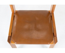 Luigi Gorgoni chairs in elm and leather edition Roche Bobois 1970 set of 6