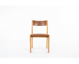 Luigi Gorgoni chairs in elm and leather edition Roche Bobois 1970 set of 6