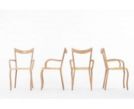 Fauteuils Val Padilla modèle Manila corde et bois édition Jasper Conran 1970 set de 4