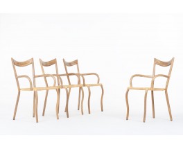 Fauteuils Val Padilla modèle Manila corde et bois édition Jasper Conran 1970 set de 4