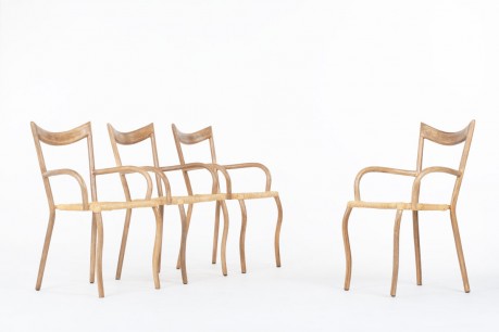 Fauteuils Val Padilla modèle Manila corde et bois édition Jasper Conran 1970 set de 4