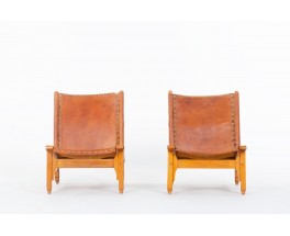 Werner Biermann low chairs in teak and leather edition Arte Sano Colombia 1960 set of 2