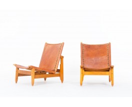 Werner Biermann low chairs in teak and leather edition Arte Sano Colombia 1960 set of 2