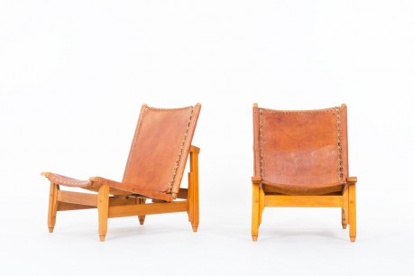 Werner Biermann low chairs in teak and leather edition Arte Sano Colombia 1960 set of 2