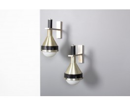 Wall lights in metal and opaline, edition Stulix Italian design 1970 set of 2