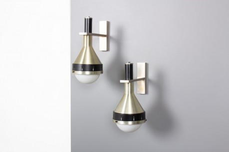 Wall lights in metal and opaline, edition Stulix Italian design 1970 set of 2