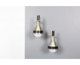 Wall lights in metal and opaline, edition Stulix Italian design 1970 set of 2