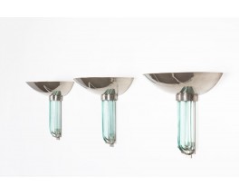 Glass and metal wall lights Art Deco design 1930 set of 3