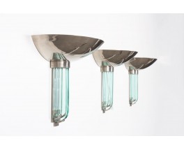 Glass and metal wall lights Art Deco design 1930 set of 3