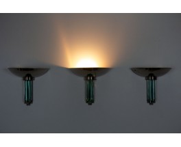 Glass and metal wall lights Art Deco design 1930 set of 3