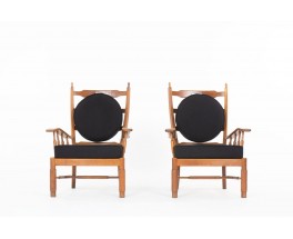 Fauteuils en chêne et tissu bouclette 1950 set de 2