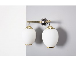 Brass metal and opaline wall lights 1950 set of 2