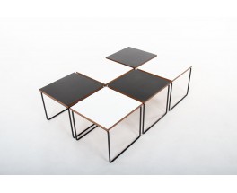 Pierre Guariche coffee tables model Volante black formica edition Steiner 1950 set of 6