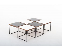 Pierre Guariche coffee tables model Volante black formica edition Steiner 1950 set of 6