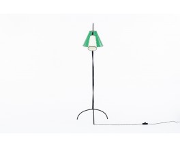 Lampadaire métal noir et abat-jour beige design minimaliste 1950