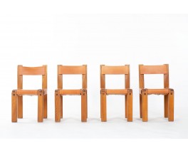 Pierre Chapo chairs model S11 in elm and leather 1980 set of 4