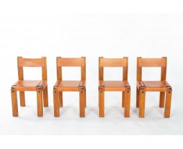Pierre Chapo chairs model S11 in elm and leather 1980 set of 4