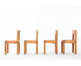 Pierre Chapo chairs model S11 in elm and leather 1980 set of 4