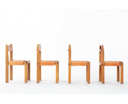 Pierre Chapo chairs model S11 in elm and leather 1980 set of 4