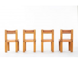 Pierre Chapo chairs model S11 in elm and leather 1980 set of 4