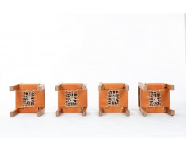 Pierre Chapo chairs model S11 in elm and leather 1980 set of 4