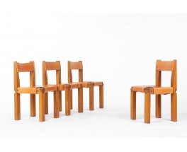Pierre Chapo chairs model S11 in elm and leather 1980 set of 4