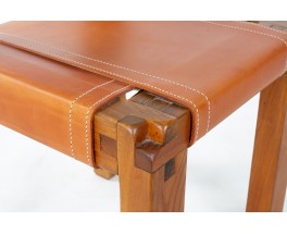 Pierre Chapo chairs model S11 in elm and leather 1980 set of 4