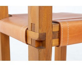 Pierre Chapo chairs model S11 in elm and leather 1980 set of 4