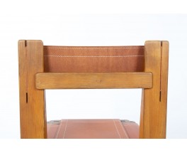 Pierre Chapo chairs model S11 in elm and leather 1980 set of 4