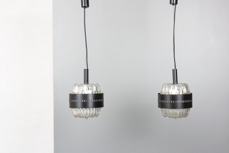 Pendant lights black metal and glass Italian design 1970 set of 2