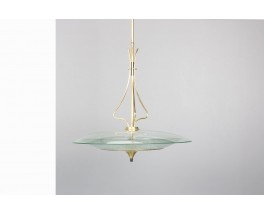Pendant lamp in glass, brass and black metal Italian design 1950