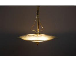 Pendant lamp in glass, brass and black metal Italian design 1950
