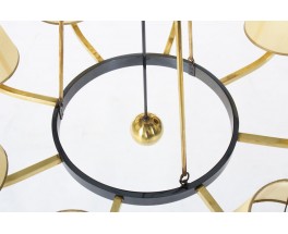 Suspension 8 feux métal noir et laiton 1950