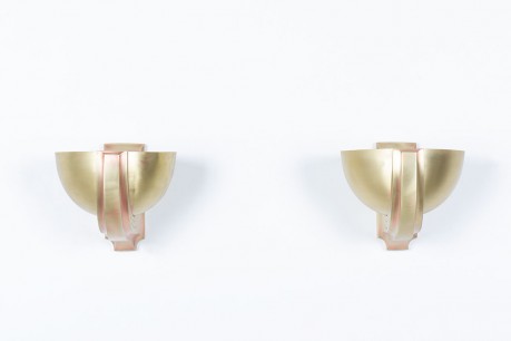 Copper-plated brass wall lights 1930 set of 2