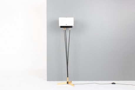 Floor lamp in black metal, brass and plexiglas edition Arlus 1950