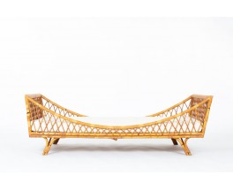 Daybed en rotin et tissu beige 1950