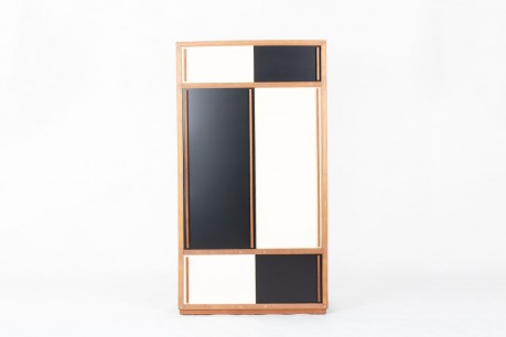 Andre Sornay wardrobe in beech and black and white lacquer 1960