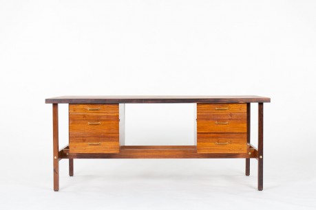Desk in rosewood and brass Italian design 1960