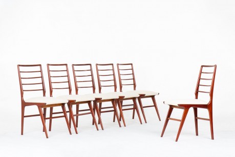 Rino Levi chairs in jacaranda and fabric Brazilian design 1950 set of 6
