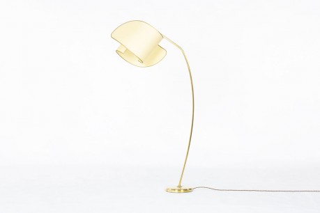 Floor lamp 1 arm in brass and beige lampshade 1950