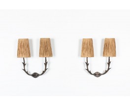 Appliques en bronze et raphia 1960 set de 2