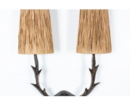 Appliques en bronze et raphia 1960 set de 2