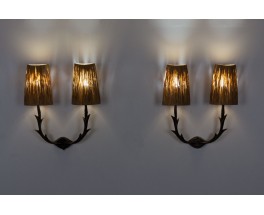 Appliques en bronze et raphia 1960 set de 2