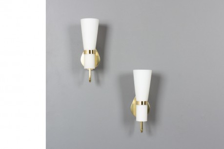 Appliques laiton métal et opaline 1950 set de 2