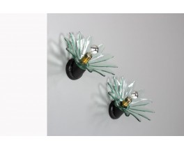 Wall lights in glass Italian design 1970 set of 2