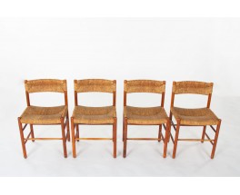 Chairs model Dordogne in ash and straw edition Sentou 1950 set of 8