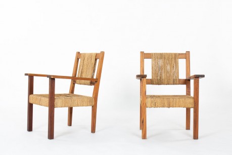 Fauteuils Francis Jourdain en bois et corde 1930 set de 2