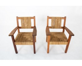 Fauteuils Francis Jourdain en bois et corde 1930 set de 2