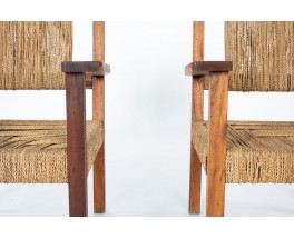 Fauteuils Francis Jourdain en bois et corde 1930 set de 2