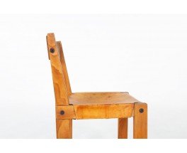 Pierre Chapo chairs model S24 in elm and brown leather 1980 set of 6